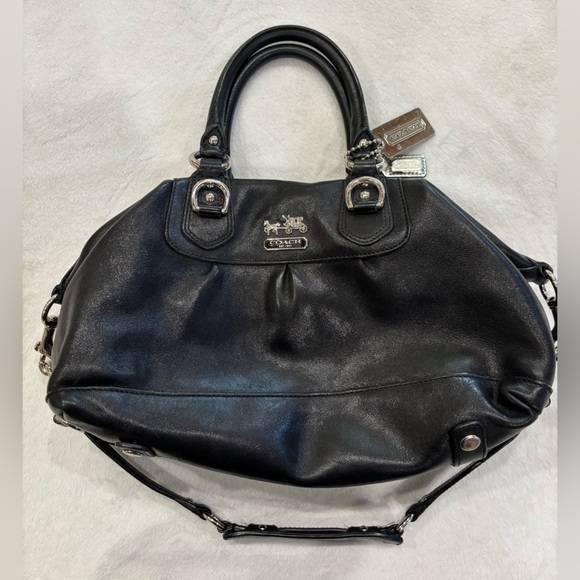 Coach Black Leather Satchel with Metal Hardware - Picture 1 of 6